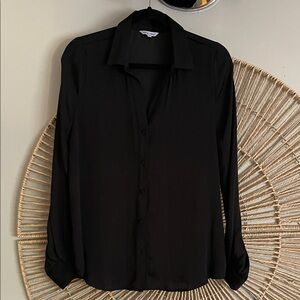 Naked Zebra Black Button-Up Blouse Size L